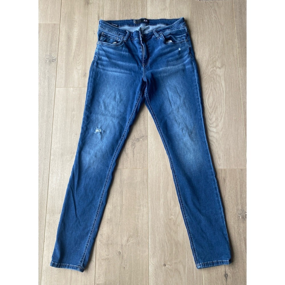 Kut From The‎ Kloth Jeans Women's Sz 12 Blue Denim Tapered 32x23 Distressed